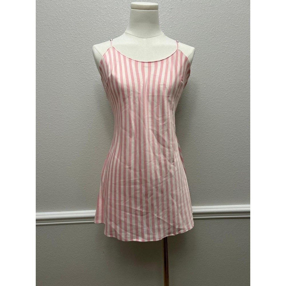 Victoria's Secret Iconic Pink White Stripe Satin Slip Nightgown Dress XS NWT
